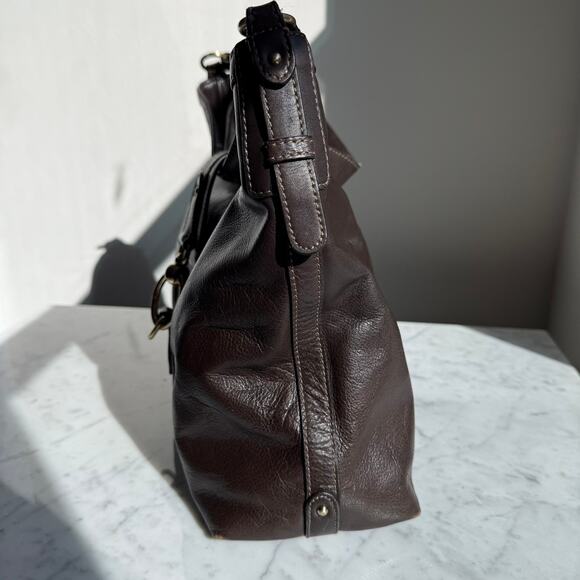 Ann Taylor Brown Shoulder Bag with Gold Ring Hardware Medium Tote Satchel - Picture 4 of 11